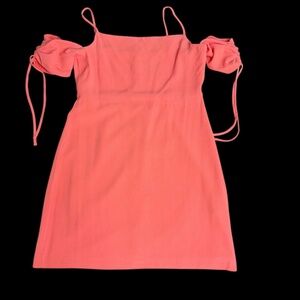 Clover & Sloane Coral Puff-Sleeve Tie-Strap Mini Dress – Size Large